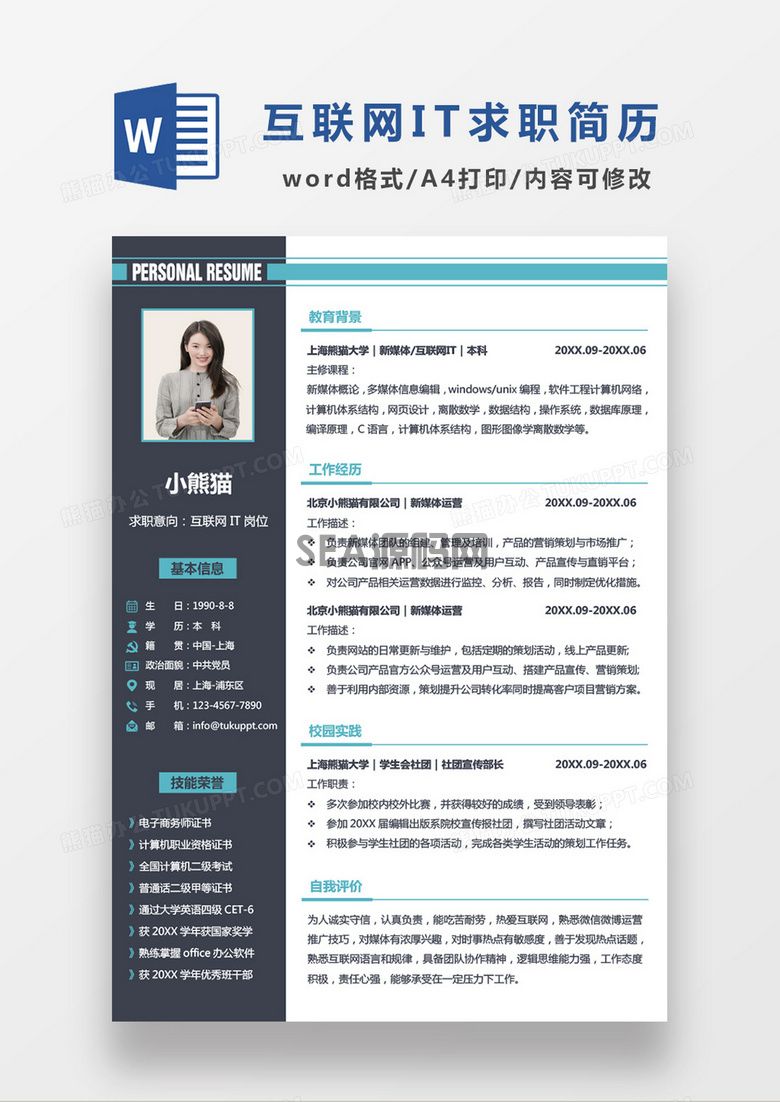 极简风互联网IT求职简历个人简历简历word简历(图1)