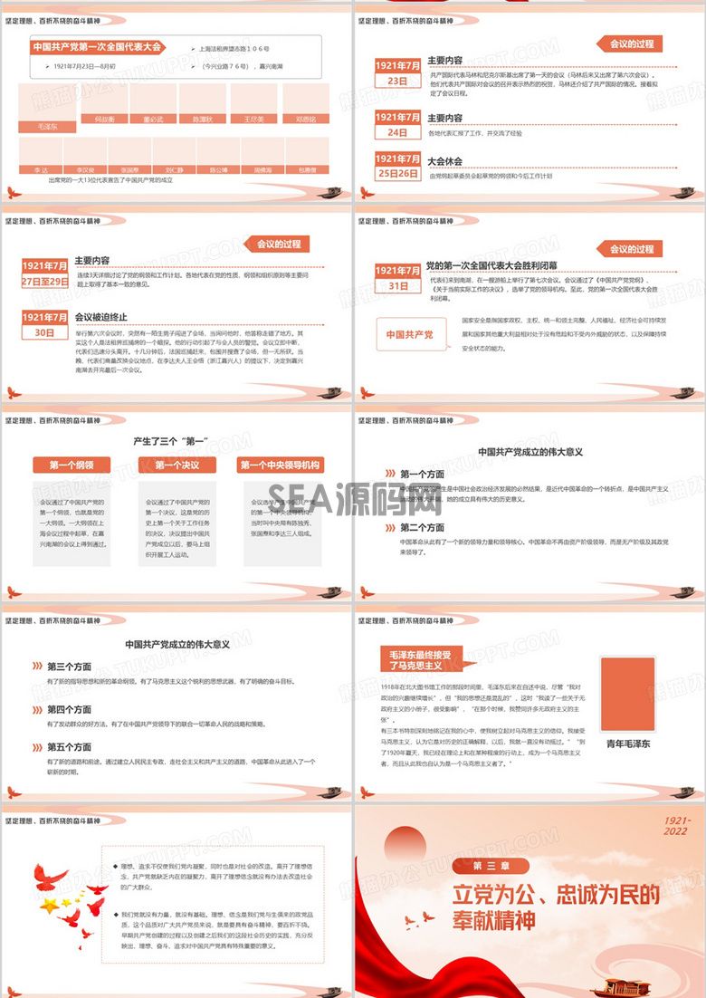橙色简约风建党节喜迎党的二十大PPT模板(图3)